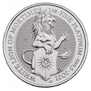 Imagen del producto1 oz Platinum White Lion of Mortimer, Queens Beasts Series 2021