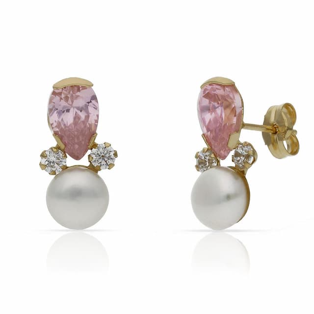 Imagen del productoPENDIENTES ORO 18KL ROSA + CIRCONITAS + PERLA